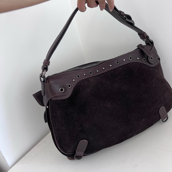 Miu miu mini y2k purse // brown suede & leather “western hobo” flower bag - Picture 4 of 7
